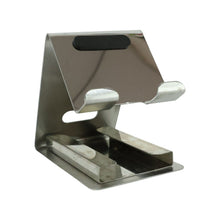 Close-up of tabletop mobile phone stand holder with phone