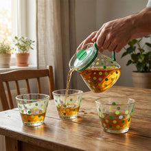 Glass tea pot and cups arranged beautifully for tea serving