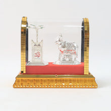Silver-plated decorative Kamdhenu cow pooja idol in acrylic frame