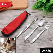 Reusable steel cutlery travel set with carrying pouch