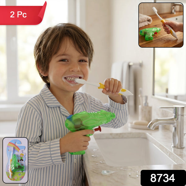 Set of two soft bristle airplane-themed toothbrushes for children
