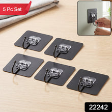 Set of 5 transparent adhesive hooks for walls and doors