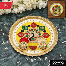 Large golden meenakari pooja thali for festivals and worship