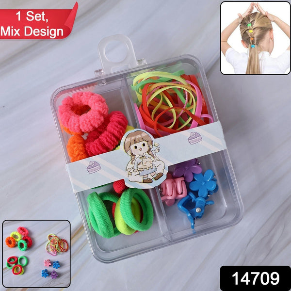 Close-up of assorted cute hair clips in various colours and designs for kids.