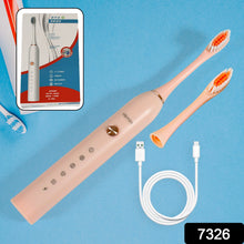 The complete BrushedUp Electric Toothbrush set, including extra brush heads and USB cable.