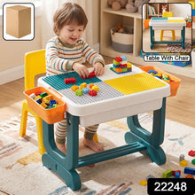 Children's building block table with chair and storage bins