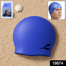 Detailed view of the silicone swimming cap highlighting its flexible and stretchable material