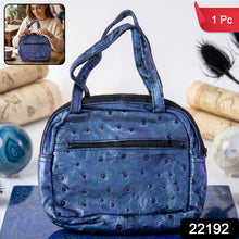 Mini zipper handbag blue ostrich pattern