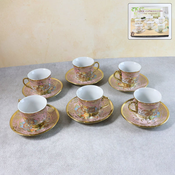 Floral porcelain tea cup and saucer set with elegant gold detailing