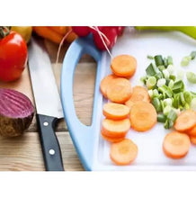 Kitchen knife set with scissors included in black handles and wooden block